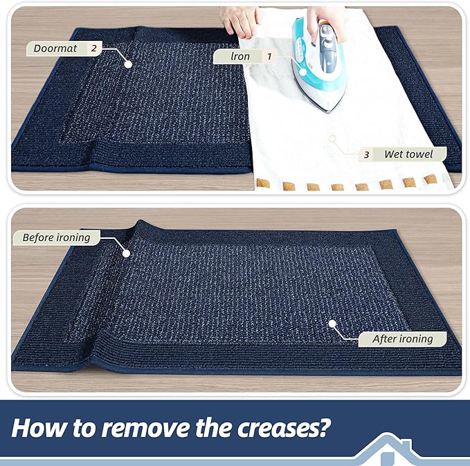 BEQHAUSE Indoor Door Mat 24" x 36", Dirt Trapper Door Mats Non-Slip Entryway Rugs Washable, Resist Dirt Absorbent Welcome Mat, Low Profile Floor Mats for Front Back Door and Entryway, Blue