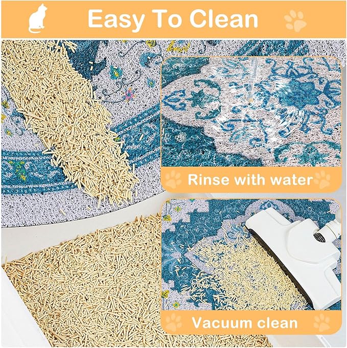Glittme Cat Litter Mat with Non-Slip Bottom Litter Box Mat 33"X22" Litter Trapping Mat Easy to Clean Washable Cat Food Mat for Kitty,L