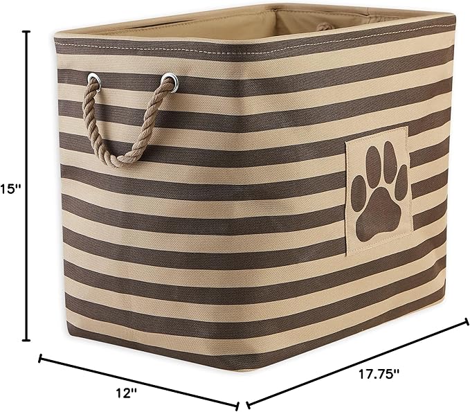 Bone Dry Pet Storage Collection Striped Paw Patch Bin, Large Rectangle, Brown