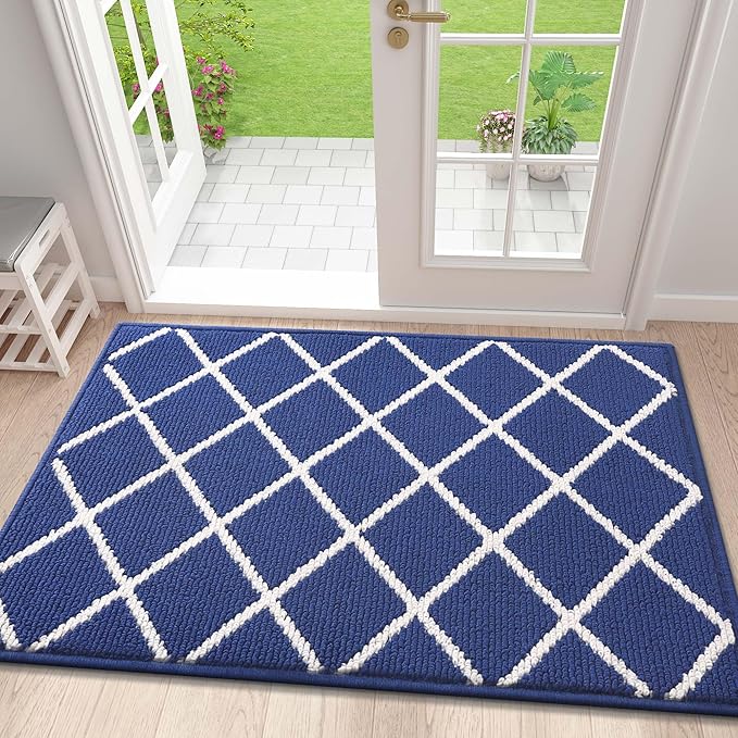 Finchitty Indoor Door Mat, Dirt Resistant and Absorbent, Low-Profile, Non-Slip, Washable Inside Floor Mats for Front Door, Back, and Entrance, 40" x 32", Navy