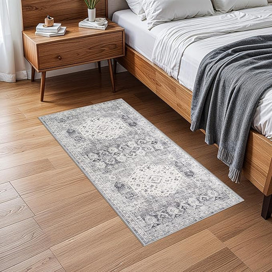RUUGME 2x4 Entryway Runner Rug: Easy Clean Washable Carpet for Kitchen Hallway Bedroom Soft Non Slip Rugs for Laundry Bathroom Vintgae Distressed Home Decor Floor Mat (Grey, 2x4)