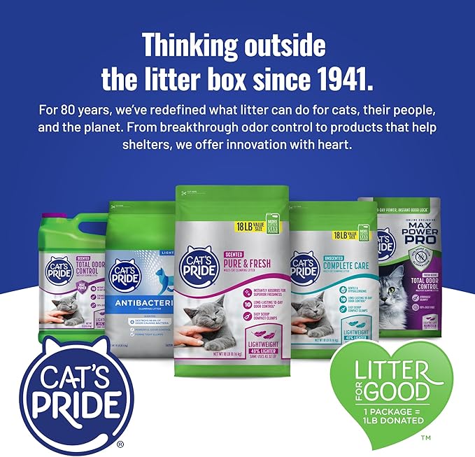 Cat's Pride Max Power: Total Odor Control - Up to 10 Days of Powerful Odor Control - Strong Clumping - Hypoallergenic - 99% Dust Free - Multi-Cat Litter, Unscented, 15 Pounds