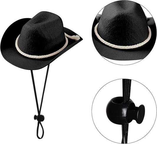 choyaxo Dog Cowboy Hat Dog Cowboy Costume for Small Pet Dogs Cat Cowboy Hat with Bandana Scarf Set Party Accessories (Black, Large)