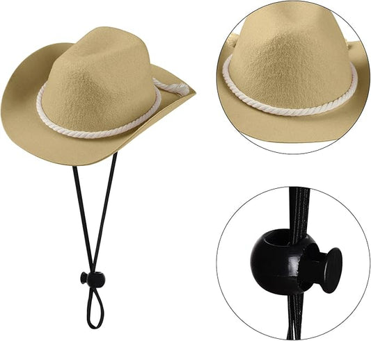 choyaxo Dog Cowboy Hat Dog Cowboy Costume for Small Pet Dogs Cat Cowboy Hat with Bandana Scarf Set Party Accessories (Khaki, Large)