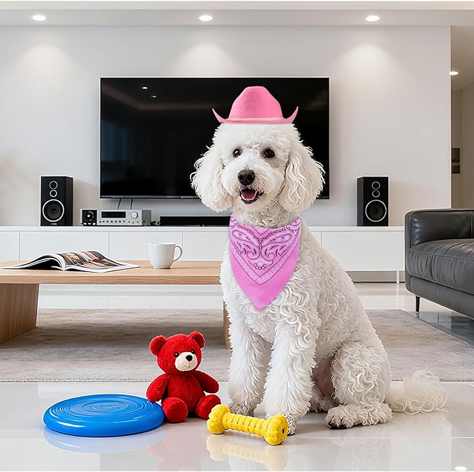 choyaxo Dog Cowboy Hat Dog Cowboy Costume for Small Pet Dogs Cat Cowboy Hat with Bandana Scarf Set Party Accessories (Pink, Large)