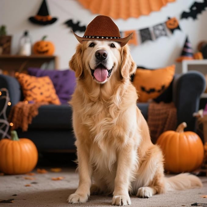choyaxo Pet Cowboy Costume Cosplay Cap Halloween Costumes for Dogs Cat Pet Party Decoration Mini Cowboy Hat (Brown, Large)