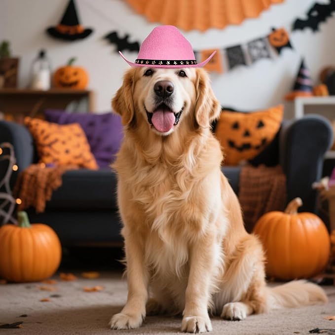 choyaxo Pet Cowboy Costume Cosplay Cap Halloween Costumes for Dogs Cat Pet Party Decoration Mini Cowboy Hat (Pink, Large)