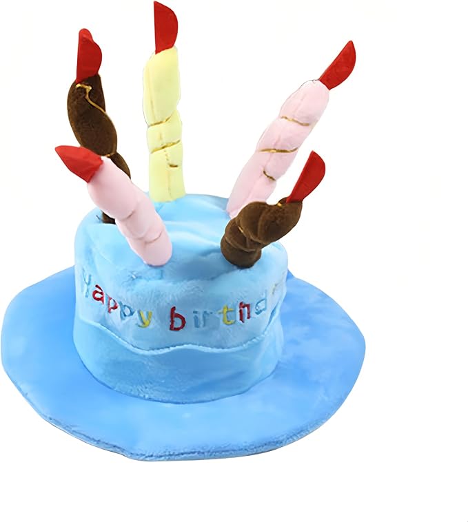 Cute Pet Party Hat for Dogs&Cats - Soft Fluffy Birthday Cap with 5 Color Candles (Blue), Adjustable Strap for Halloween,Costume&Photo Shoots,Fits Small to Large Pets,Washable&Comfortable ๏ปฟ (Blue)