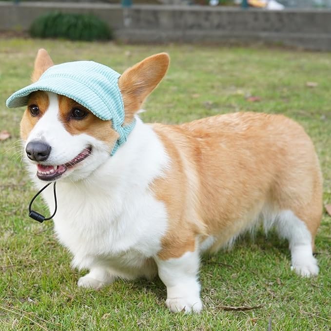 Dog Baseball Cap, Dog Cat Summer Beach Visor Hat with Ear Holes, Adjustable Puppy Sunbonnet Headdress (Green, X-Small)