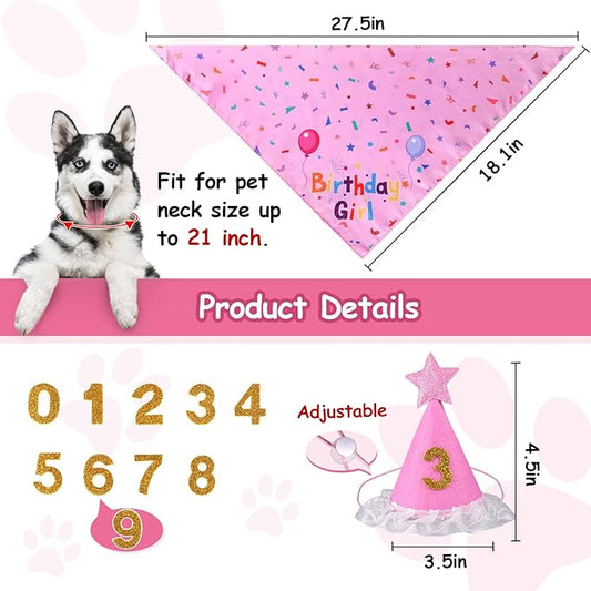 Dog Birthday Decorations, Dog Birthday Hat with Numbers for Large Medium Small,Pet Supplies (Pink)