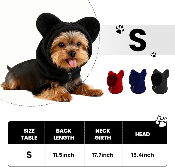 Dog Snood Winter Hood with Ear Protection, Fleece Neck Warmer for Dogs, (Red, Small)