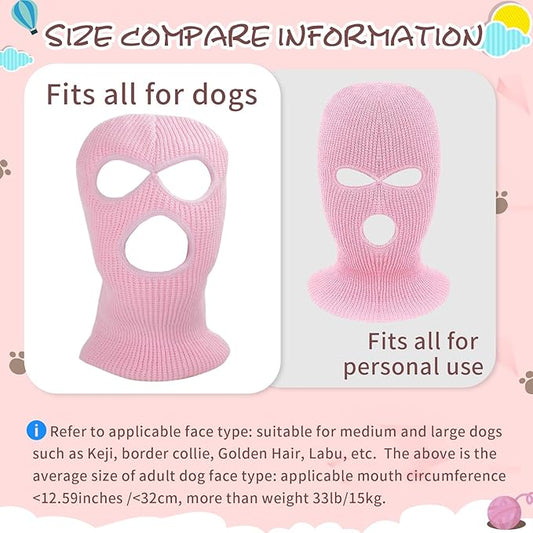 HOWWFALY Dog Halloween Christmas Costume Ear Muffs Noise Protection Knitted Dogs Ears Warm Hats Dog Robbers & Thieves Mask Funny Pet Cosplay for Medium Large Dog(Pink Mask)