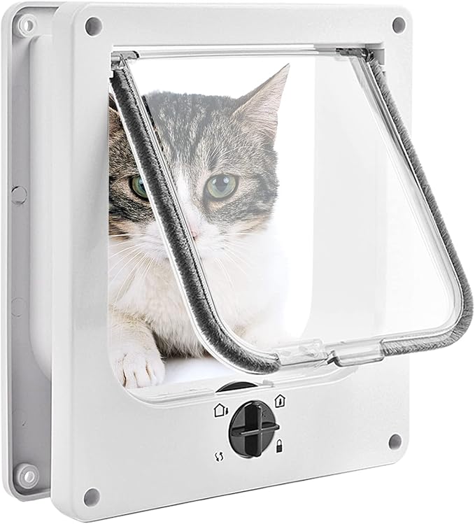 Large Cat Doors(Outer Size 10.6" x 9.2"), 4-Way Locking Cat Door for Interior Exterior Doors, Weatherproof pet Door with Magnet for Cat or Dog < 21.5 inches in Girth(White L)