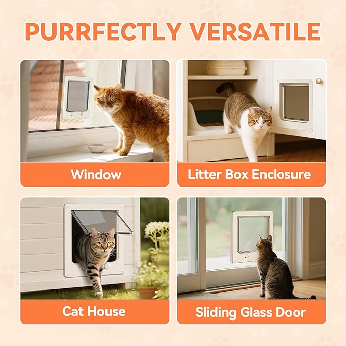 LIBBEPET Thin Cat Door, Safety Pet Door for Cats Up to 18 lbs, Interior Cat Door with 4 Way Locking for Window, Sliding Door and Cat House, Easy to Install, Lagre
