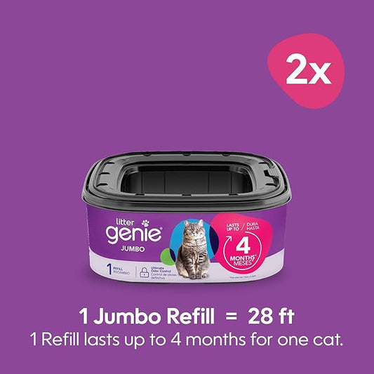Litter Genie Refill Bags | Jumbo,56 Total ft | Up to 8 Months of Supply in 2 cartridges-| Ultimate Odor Control Cat Litter Bags,2 Count (Pack of 3)
