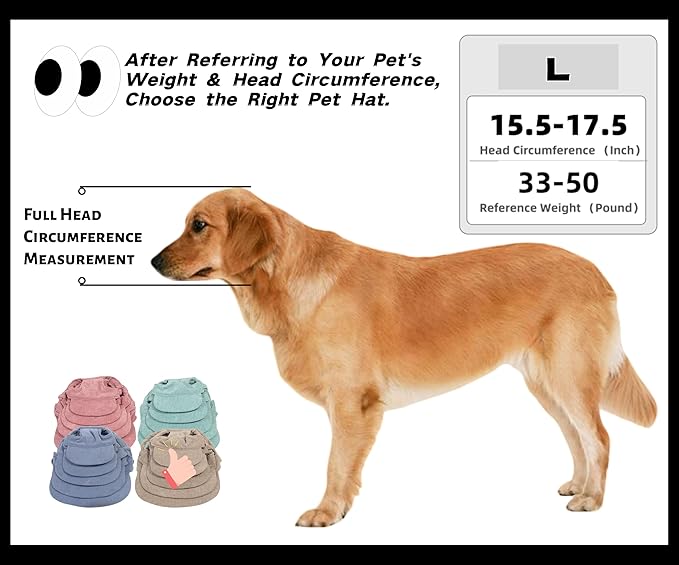 Pet Baseball Cap with Ear Holes - Multi-Color Sun Visor Hat for Dogs & Cats, Summer & Fall Beach Headwear for Puppies & Kittens (Khaki, L)
