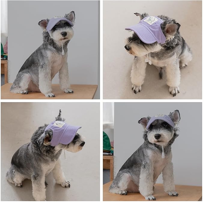 Pet Dog Baseball Cap, Cat Hat, Cat Dog Sun Cap with Ear Holes, Adjustable Puppy Outdoor Sun Hat (Purple, Small)