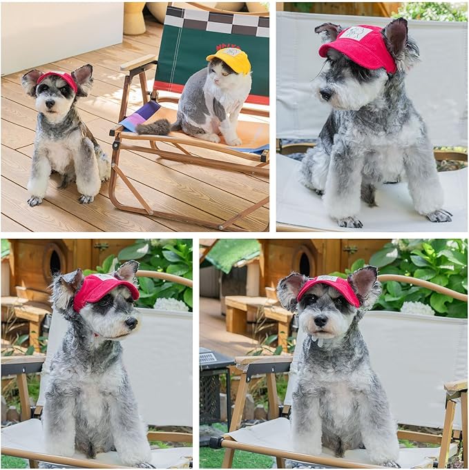 Pet Dog Baseball Cap, Cat Hat, Cat Dog Sun Cap with Ear Holes, Adjustable Puppy Outdoor Sun Hat (Red, X-Small)