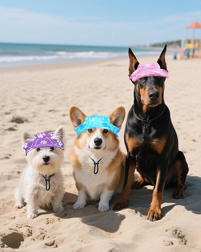 PET SHOW Dog Baseball Cap Paw Print Dog Visors for Small Doggy Cats Waterproof Pet Sun Hats with Ear Holes Adjustable Drawstring Boy Puppy Hat - Blue/XXS