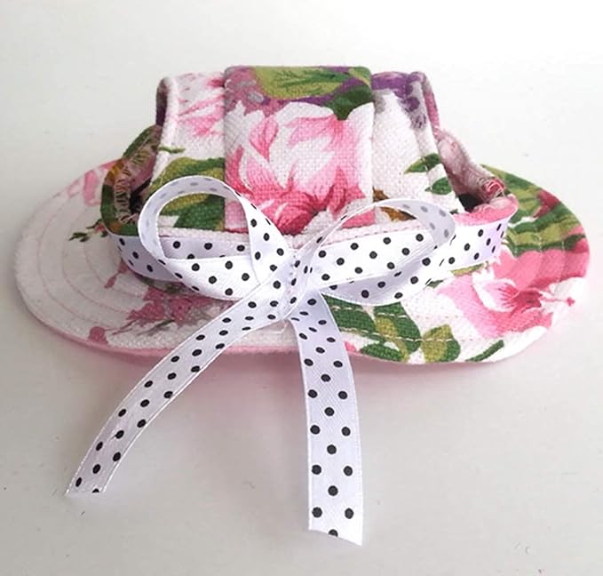 Round Brim Princess Hat Visor Hat Pet Dog Mesh Porous Sun Hat with Ear Holes for Small, Extra Small Dog Teddy, Pug, Chihuahua, Shih Tzu, Yorkshire Terriers, Papillon Flower L