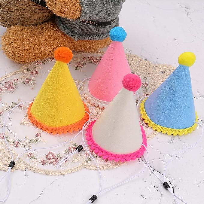 10 Pcs Dog Birthday Hat Set for Small Medium Dogs Cat Puppies, Mini Party Hat with Adjustable Headbands, Cute Pet Hat with Pompons for Birthday Christmas Party Decoration Accessories (Small 3.5 Inch)
