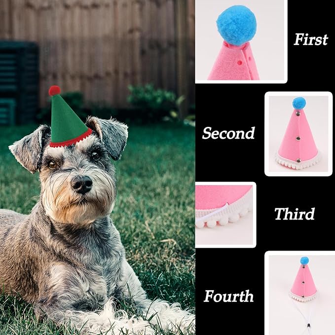 10 Pcs Dog Birthday Hat Set for Small Medium Dogs Cat Puppies, Mini Party Hat with Adjustable Headbands, Cute Pet Hat with Pompons for Birthday Christmas Party Decoration Accessories (Small 3.5 Inch)