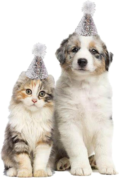 10 Pcs Dog Birthday Hat Set for Small Medium Dogs Cat Puppies, Mini Party Hat with Adjustable Headbands, Cute Pet Hat with Pompons for Birthday Christmas Party Decoration Accessories (Small 4 Inch)
