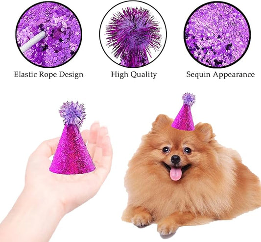 10 Pcs Dog Birthday Hat Set for Small Medium Dogs Cat Puppies, Mini Party Hat with Adjustable Headbands, Cute Pet Hat with Pompons for Birthday Christmas Party Decoration Accessories (Large 5 Inch)