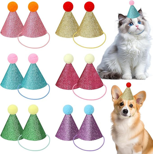 12 Pack Mini Party Hats for Stuffed Animals, Birthday Party Cone Hats Dolls Dog Cat Puppies Gittter Sequin Mni Hats for Assorted Animal Plush Toy Decorations - No Assembly Required