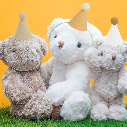 12 Pack Mini Party Hats for Stuffed Animals, Brown Mini Hats with Pom Poms for Dolls Dog Birthday Party Hats for Dog Cat Pet Birthday Decoration Boho Autumn DesignDecorations