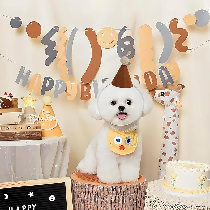 12 Pack Mini Party Hats for Stuffed Animals, Brown Mini Hats with Pom Poms for Dolls Dog Birthday Party Hats for Dog Cat Pet Birthday Decoration Boho Autumn DesignDecorations