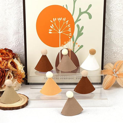 12 Pack Mini Party Hats for Stuffed Animals, Brown Mini Hats with Pom Poms for Dolls Dog Birthday Party Hats for Dog Cat Pet Birthday Decoration Boho Autumn DesignDecorations
