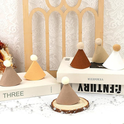 12 Pack Mini Party Hats for Stuffed Animals, Brown Mini Hats with Pom Poms for Dolls Dog Birthday Party Hats for Dog Cat Pet Birthday Decoration Boho Autumn DesignDecorations