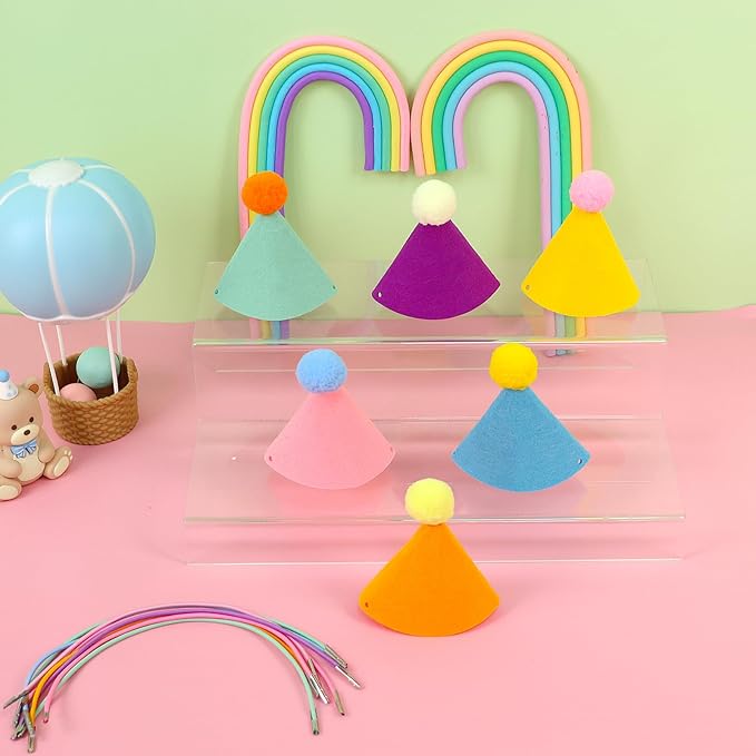 12pcs Mini Party Hats for Stuffed Animals, Birthday Party Cone Hats Dolls Dog Cat Rabbit Puppies Assorted Animal Birthday Decorations