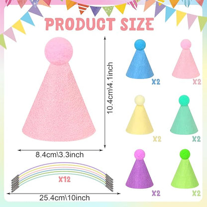 12pcs Mini Party Hats for Stuffed Animals, Macaron Hats for Dolls Dog Cat Rabbit Puppies Birthday Party Cone Hats Photo Prop