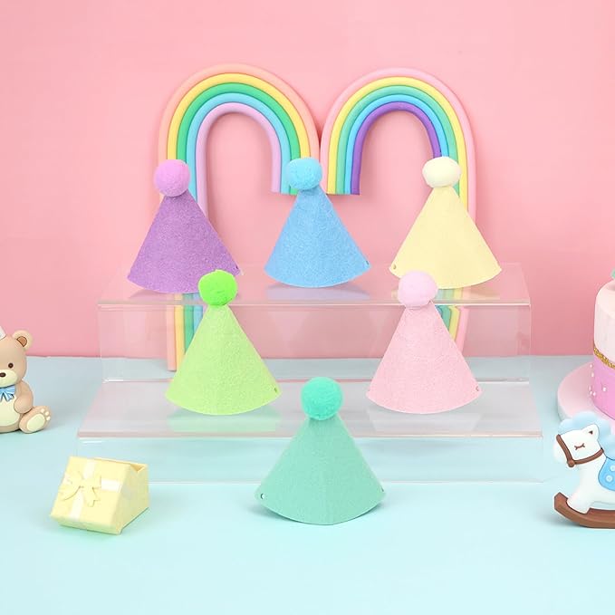12pcs Mini Party Hats for Stuffed Animals, Macaron Hats for Dolls Dog Cat Rabbit Puppies Birthday Party Cone Hats Photo Prop