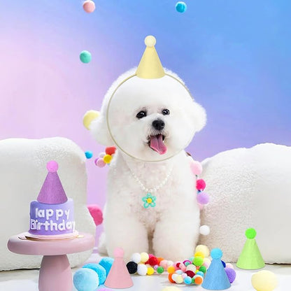 12pcs Mini Party Hats for Stuffed Animals, Macaron Hats for Dolls Dog Cat Rabbit Puppies Birthday Party Cone Hats Photo Prop