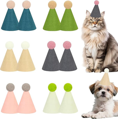 12pcs Mini Party Hats for Stuffed Animals, Morandi Hats Party for Dolls Dog Cat Rabbit Puppies Birthday Party Cone Hats Photo Prop