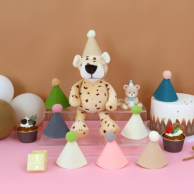 12pcs Mini Party Hats for Stuffed Animals, Morandi Hats Party for Dolls Dog Cat Rabbit Puppies Birthday Party Cone Hats Photo Prop
