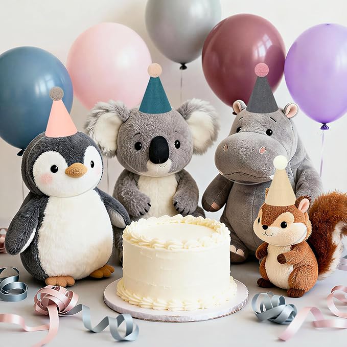 12pcs Mini Party Hats for Stuffed Animals, Morandi Hats Party for Dolls Dog Cat Rabbit Puppies Birthday Party Cone Hats Photo Prop