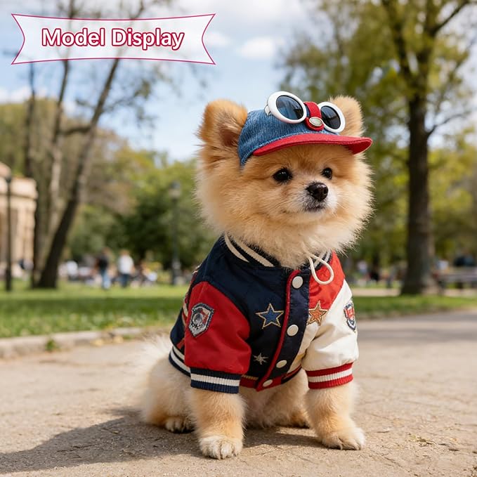 2 Pcs Pet Baseball Cap and Sunglasses, Dog Sun Hat with Ear Holes, Summer Adjustable Buckle Visor Caps for Cats, Small Medium Dogs (Red, Medium)