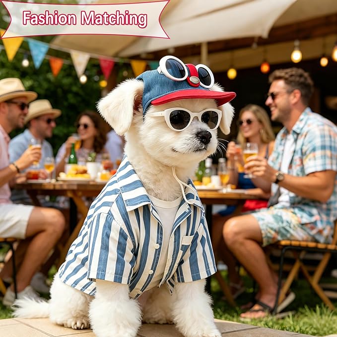 2 Pcs Pet Baseball Cap and Sunglasses, Dog Sun Hat with Ear Holes, Summer Adjustable Buckle Visor Caps for Cats, Small Medium Dogs (Red, Small)