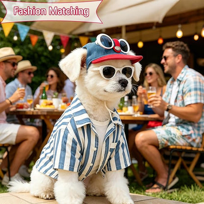 2 Pcs Pet Baseball Cap and Sunglasses, Dog Sun Hat with Ear Holes, Summer Adjustable Buckle Visor Caps for Cats, Small Medium Dogs (Red, Small)