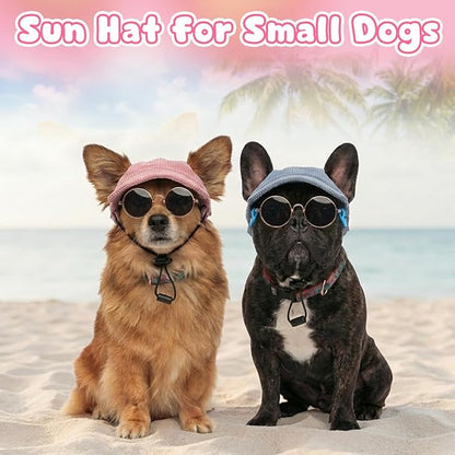 2 Set Medium Dog Baseball Hat with Ear Holes and Pet Sunglasses for Beach, Dog Baseball Cap Puppy Sun Hats for Medium Dogs (Pink, Blue)