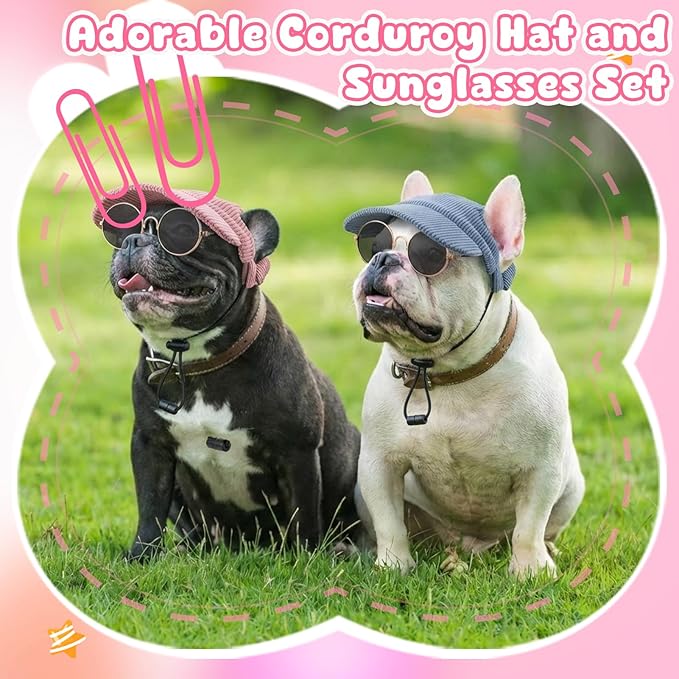 2 Set Medium Dog Baseball Hat with Ear Holes and Pet Sunglasses for Beach, Dog Baseball Cap Puppy Sun Hats for Medium Dogs (Pink, Blue)