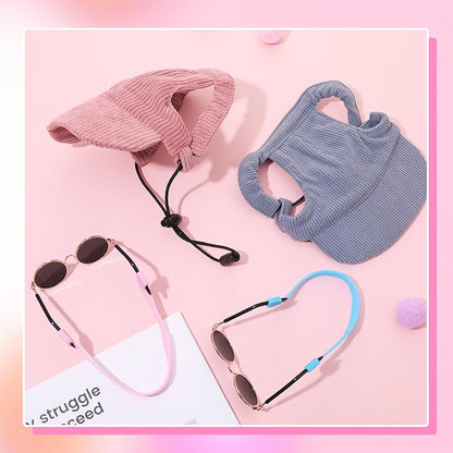 2 Set Small Dog Baseball Hat with Ear Holes and Pet Sunglasses for Beach, Dog Baseball Cap Puppy Sun Hats for Small Dogs (Pink, Blue)