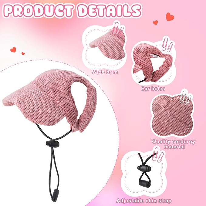 2 Set Small Dog Baseball Hat with Ear Holes and Pet Sunglasses for Beach, Dog Baseball Cap Puppy Sun Hats for Small Dogs (Pink, Blue)