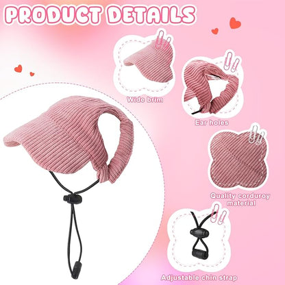 2 Set Small Dog Baseball Hat with Ear Holes and Pet Sunglasses for Beach, Dog Baseball Cap Puppy Sun Hats for Small Dogs (Pink, Blue)