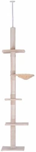 PawHut 102" Adjustable Height Floor to Ceiling Cat Tree, 5 Level Cat Tower with Scratching Posts, Hammock, Beige