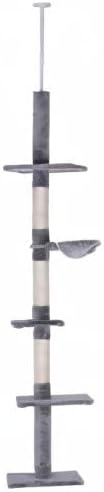 PawHut 102" Adjustable Height Floor to Ceiling Cat Tree, 5 Level Cat Tower with Scratching Posts, Hammock, Gray